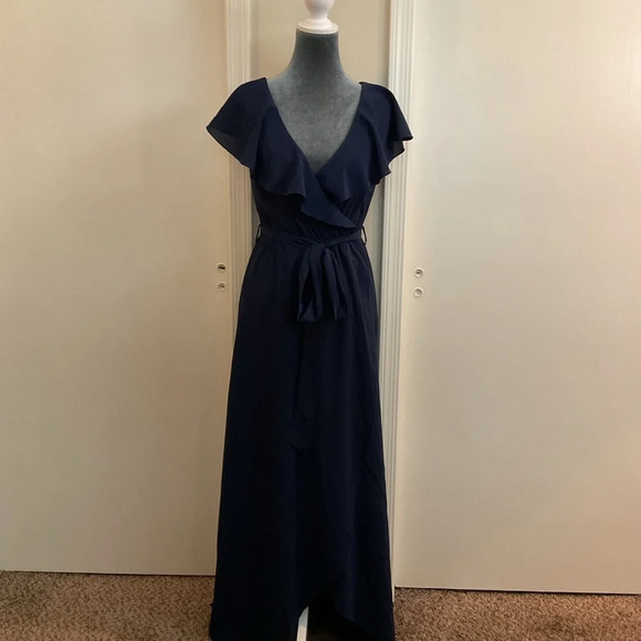 🩵 Flowy Sleeve Chiffon Bridesmaid Dresses Long V Neck - Picture 2 of 7